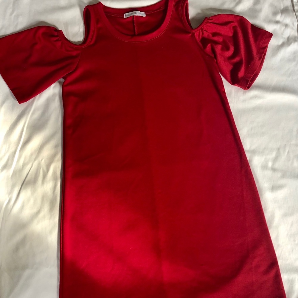 Brilliant red semi- off shoulder dress